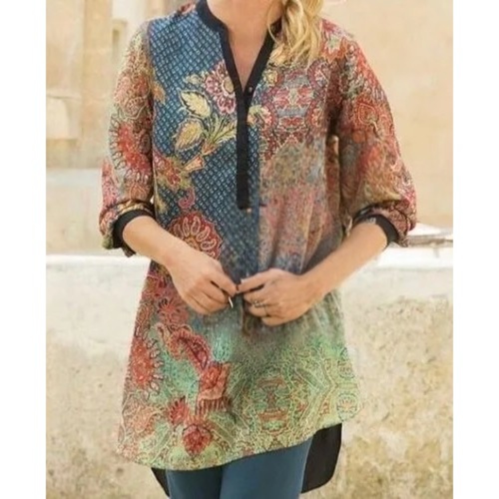 Soft Surroundings‎ Bohemian Long Sleeve Paisley Multicolor Tunic Women's Size XL